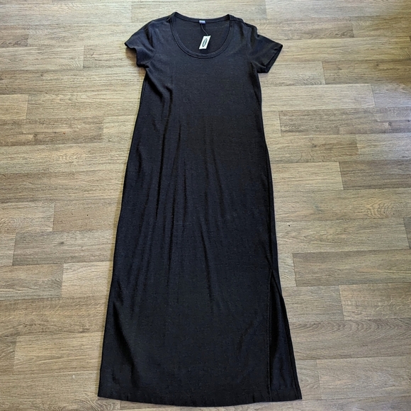 NWT Old Navy Scoopneck Black Linen Side Slit Maxi Dress Size Small - Picture 1 of 6